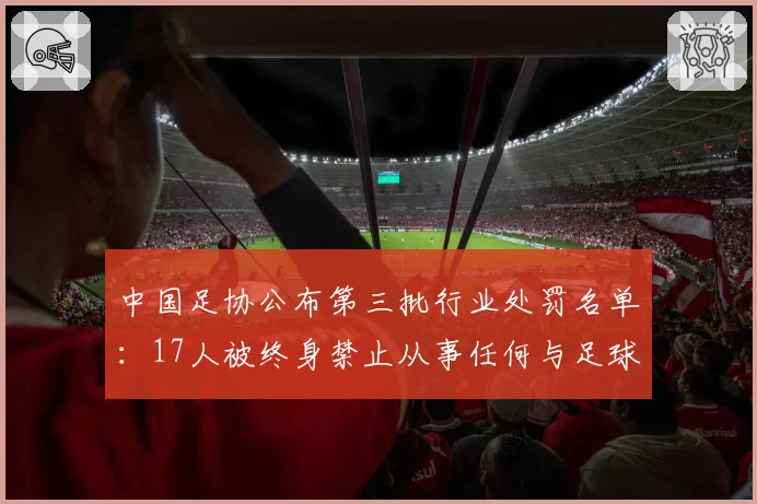中国足协公布第三批行业处罚名单：17人被终身禁止从事任何与足球有关的活动，48人被给予禁止从事任何与足球有关活动五年或以下的处罚